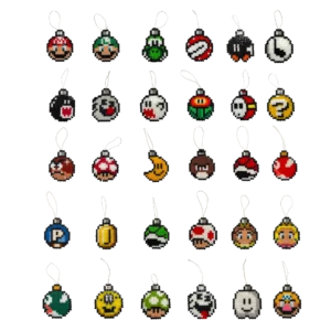 ⭐ Paquete SÚPER COLECCIÓN (20 Esferas + Estrella Cima) 🎄 | Set Pixel Art Mario Bros.